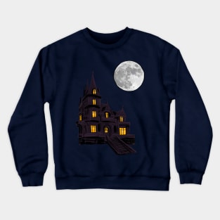 Haunted house with full moon Crewneck Sweatshirt